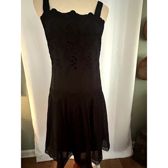 Ann Taylor Drop Waist Midi Dress Black Eyelet Silk Gatsby Dress Sz 4 - Picture 4 of 14